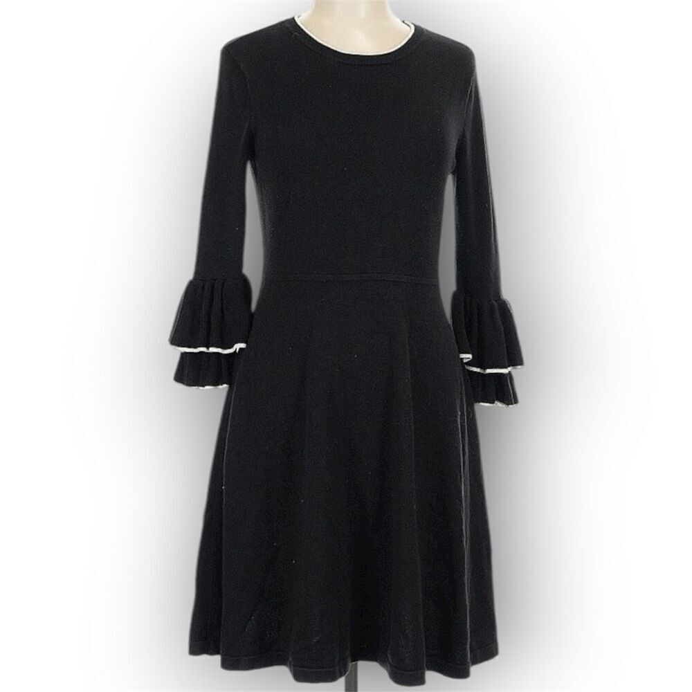 Vince Camuto Black White Trimmed Layered Ruffle Cuff Sweater Dress Women’s Large